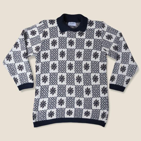 Vintage 80s Alfred Dunner Collared Sweater | Navy White | Size Petite Small - Picture 1 of 4